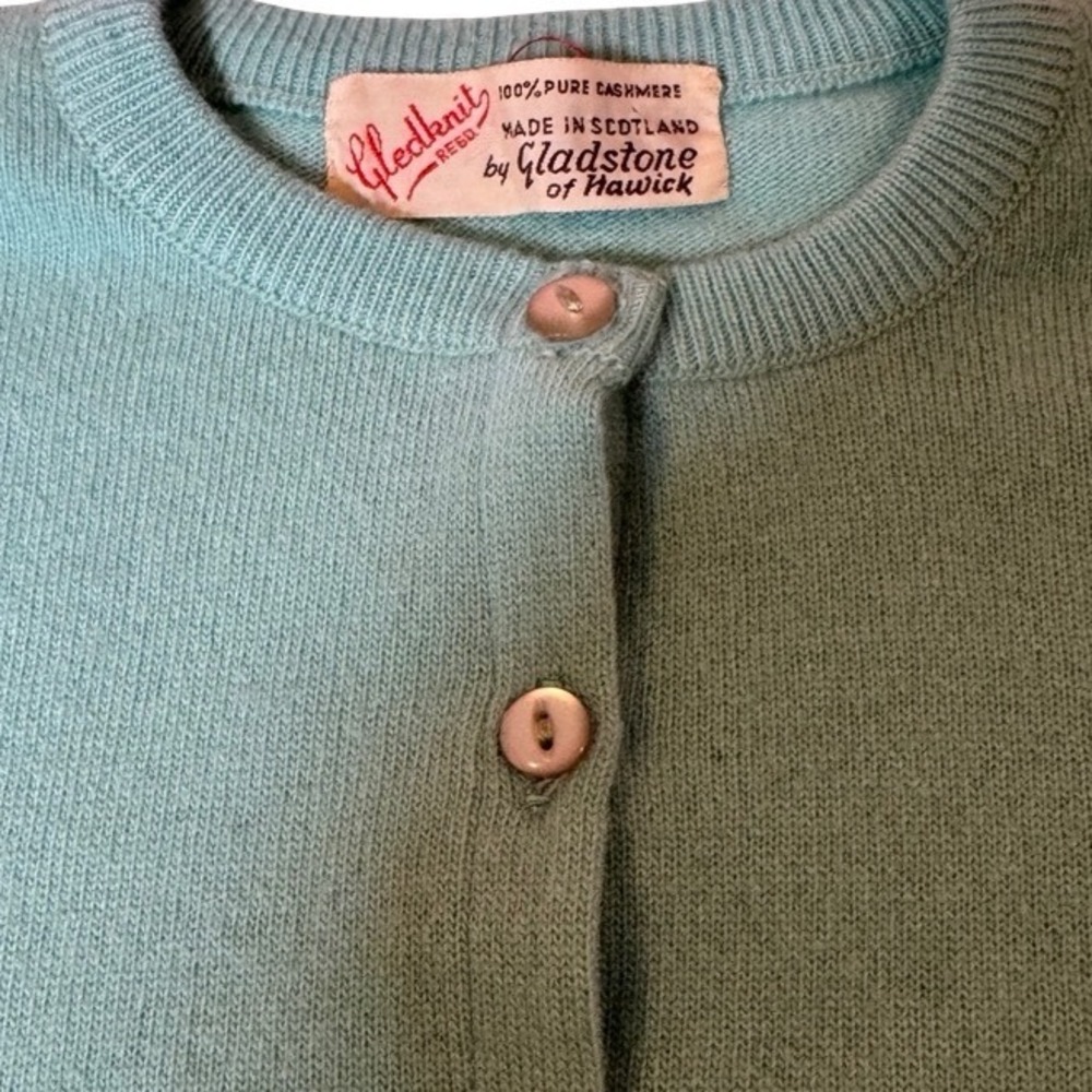 Gladstone of Hawick Vintage 100% Cashmere Cardigan Seafoam Green Scotland 38 - Picture 4 of 8